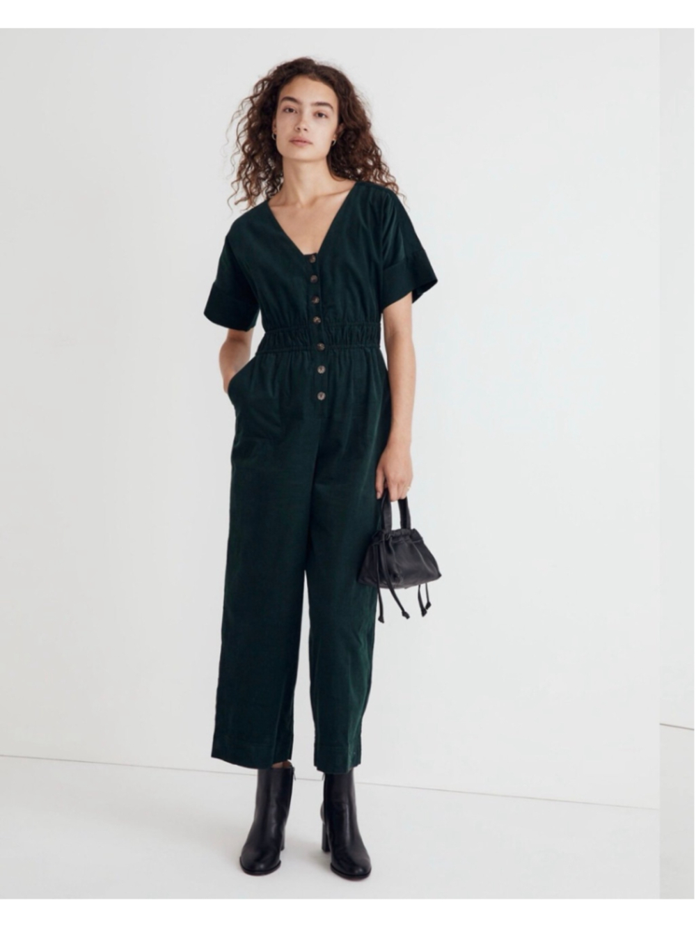Madewell Corduroy Sophia Straight Wide Leg Jumpsuit Boho Forest Green Medium